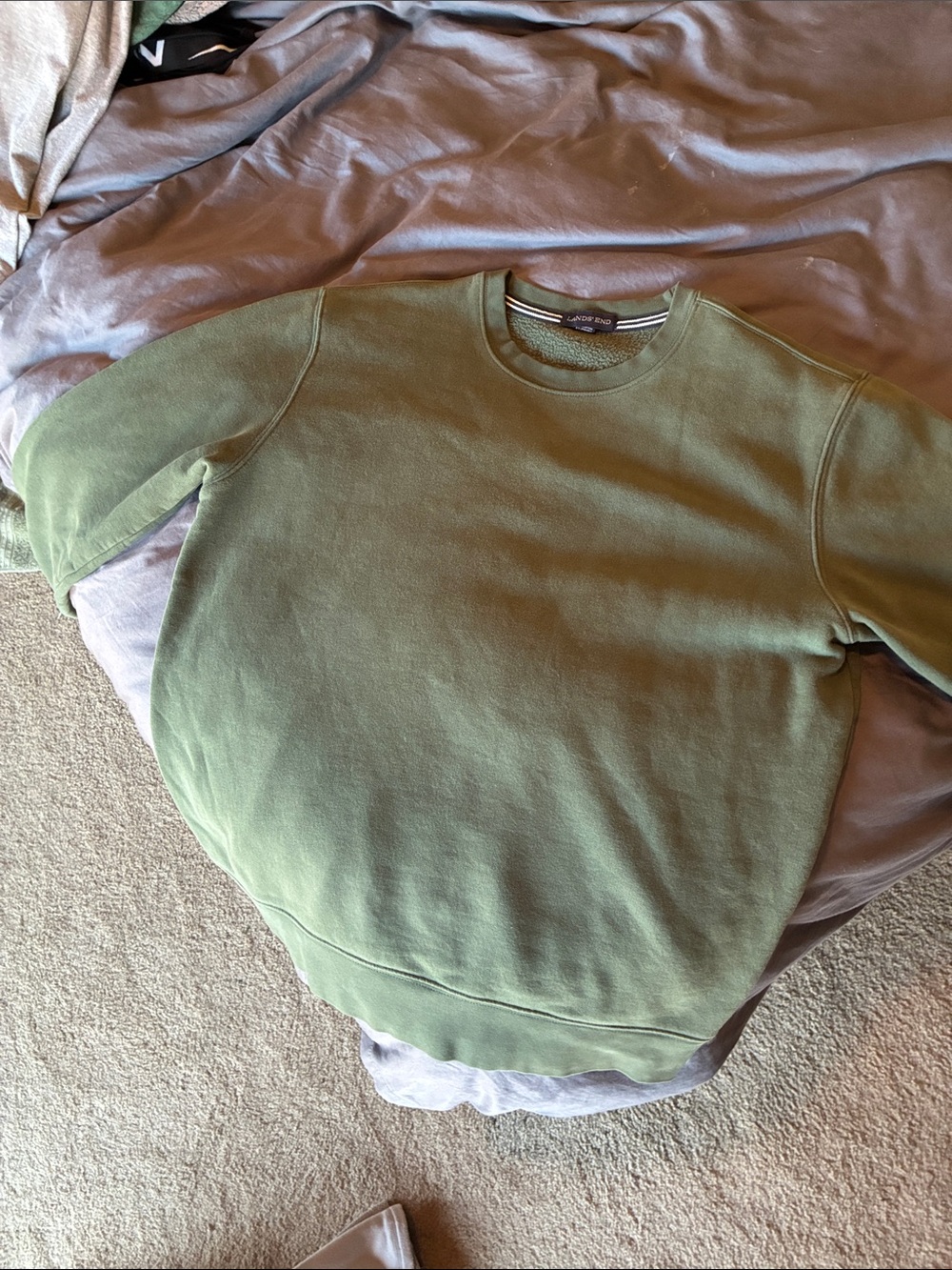 Lands' End Men's Olive Crewneck Sweater with Sherpa Lining - Picture 2 of 2